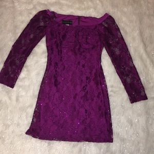 Magenta sparkly dress.